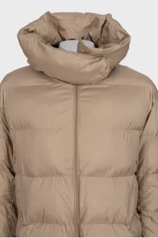 Beige down jacket with a hood