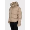 Beige down jacket with a hood
