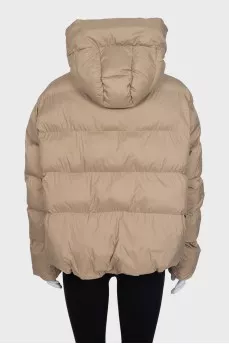 Beige down jacket with a hood