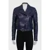 Blue leather jacket with a zipper