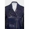 Blue leather jacket with a zipper