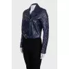 Blue leather jacket with a zipper