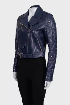 Blue leather jacket with a zipper