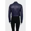 Blue leather jacket with a zipper
