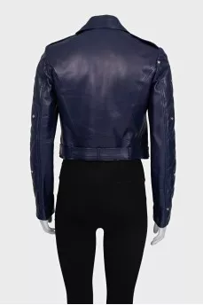Blue leather jacket with a zipper