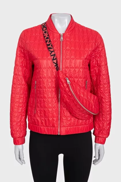 Red demi-season jacket with a zipper