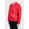 Red demi-season jacket with a zipper