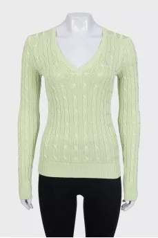 Light green pullover with signature embroidery