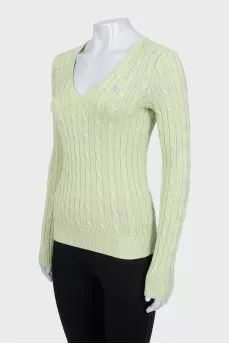 Light green pullover with signature embroidery