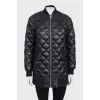 Long black down jacket with a zipper