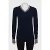 Pullover with contrasting buttoned cuffs