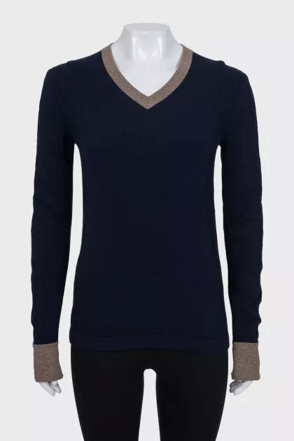 Pullover with contrasting buttoned cuffs