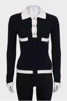 Black cashmere cardigan with white inserts