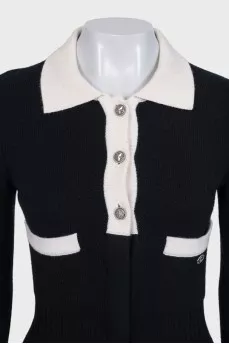 Black cashmere cardigan with white inserts
