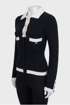 Black cashmere cardigan with white inserts