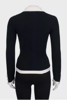 Black cashmere cardigan with white inserts