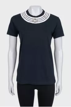 Black T-shirt with crystals and rhinestones