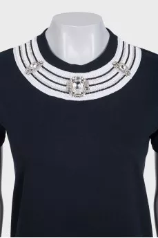 Black T-shirt with crystals and rhinestones