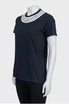 Black T-shirt with crystals and rhinestones