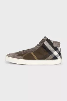 Men's suede and fabric boots with a print