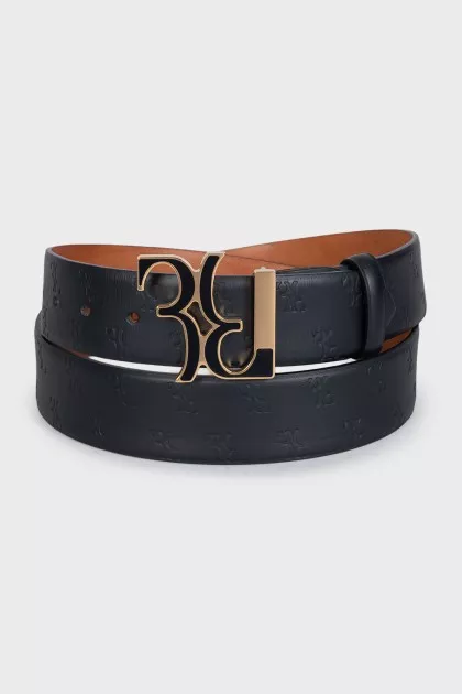 Men's black belt with branded embossing