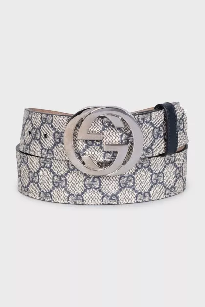 Men's white leather belt with signature print