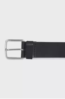 Men's black leather belt with a silver buckle