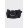 Men's black leather belt with a silver buckle