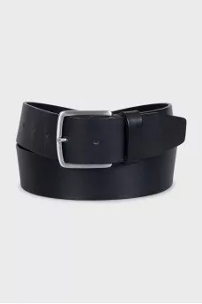 Men's black leather belt with a silver buckle
