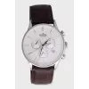 Men's silver watch with a leather strap