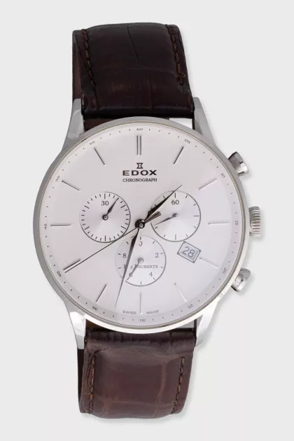 Men's silver watch with a leather strap