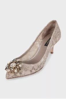 Lace shoes with rhinestones