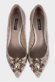 Lace shoes with rhinestones