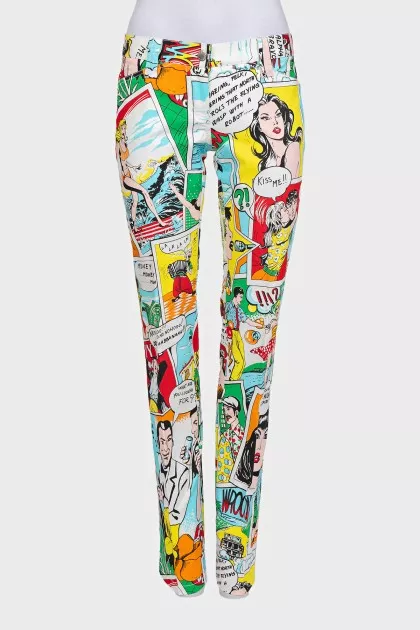 Low-waist trousers with a bright print