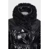 Straight down jacket with removable fur trim
