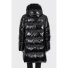 Straight down jacket with removable fur trim