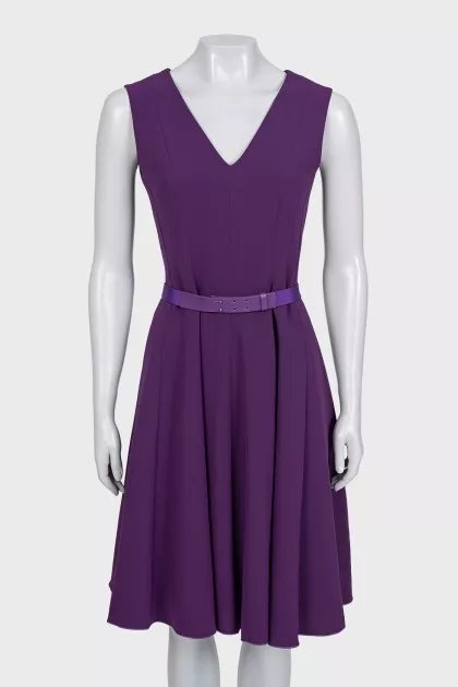 Purple fitted dress with a belt
