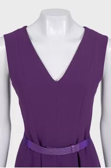 Purple fitted dress with a belt