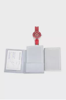 Red watch decorated with diamonds