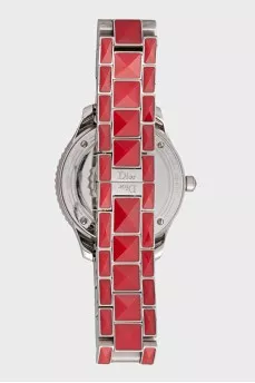 Red watch decorated with diamonds