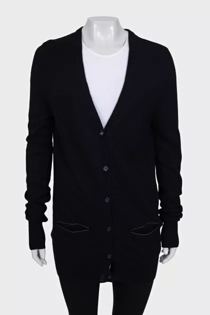 Long black wool cardigan