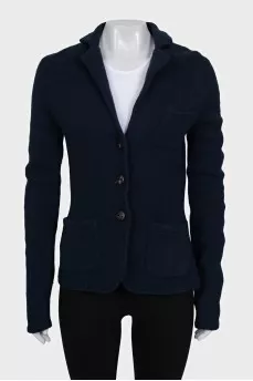 Blue wool cardigan with pockets