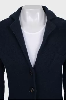 Blue wool cardigan with pockets