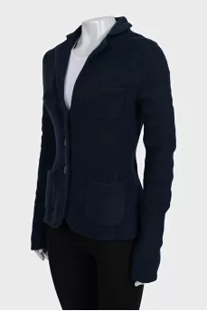 Blue wool cardigan with pockets