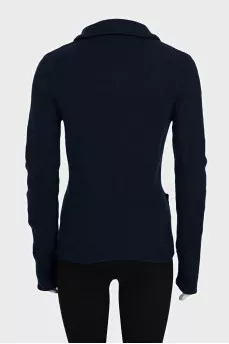 Blue wool cardigan with pockets