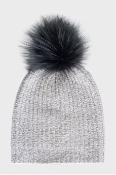Gray knitted hat with a pompom