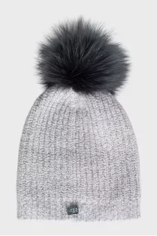 Gray knitted hat with a pompom