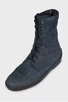 Men's insulated blue leather boots