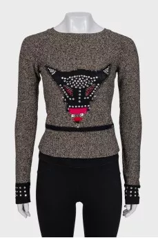 Brown jumper with rhinestones