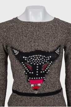 Brown jumper with rhinestones